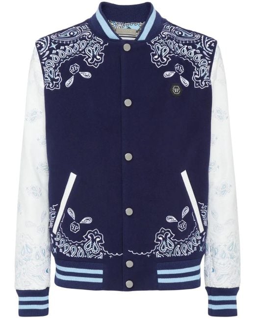 Philipp Plein Blue Paisley-Print Bomber Jacket for men