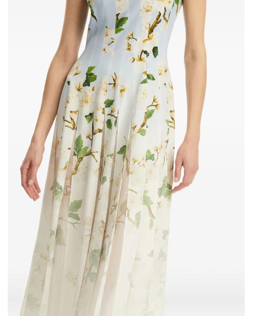 Oscar de la Renta White Kleid Mit Blumen-Print