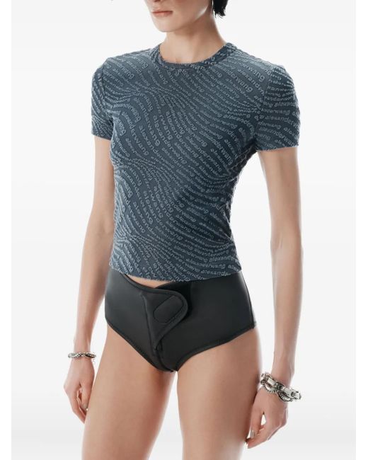 Alexander Wang Top Met Korte Mouwen En Logo-Reliëf in het Blue