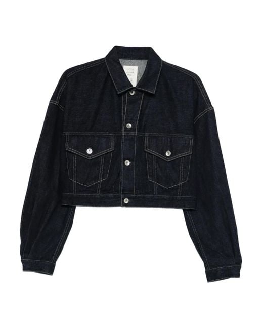 Kuro Black Selvedge Cropped Buttoned Trucker Jacket