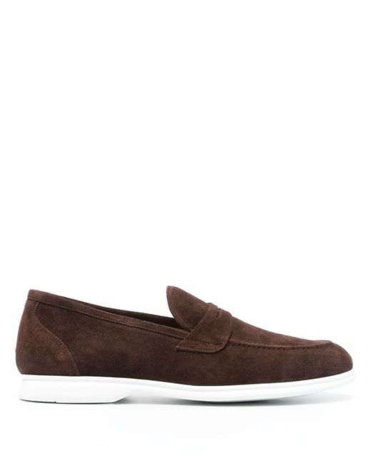 Kiton Brown Penny Slot Suede Loafers for men