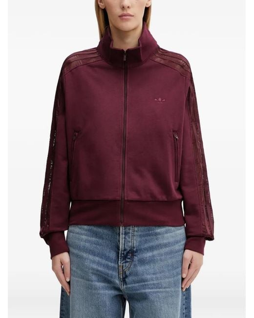 Adidas Red Firebird Lace-Panel Zip Jacket
