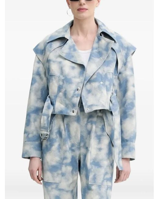 IRO Blue Cloud-Print Belted Jacket