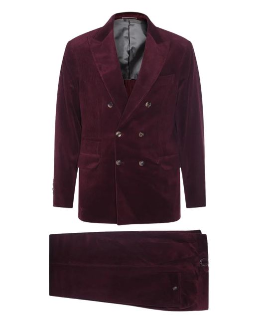 Brunello Cucinelli Purple Corduroy Double-Breasted Suit for men