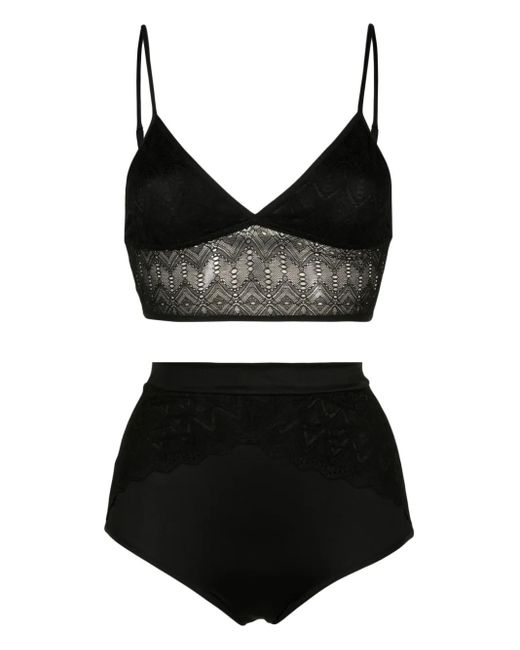 Lethicia Bronstein Black Lace-Panel Lingerie Set (Set Of Two)