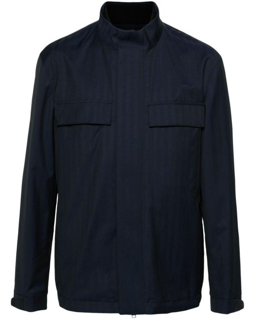 Zegna Blue Wool Zipped Jacket for men