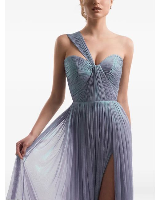 IMROSKA Purple Sweet 19 One-Shoulder Pleated Maxi Dress