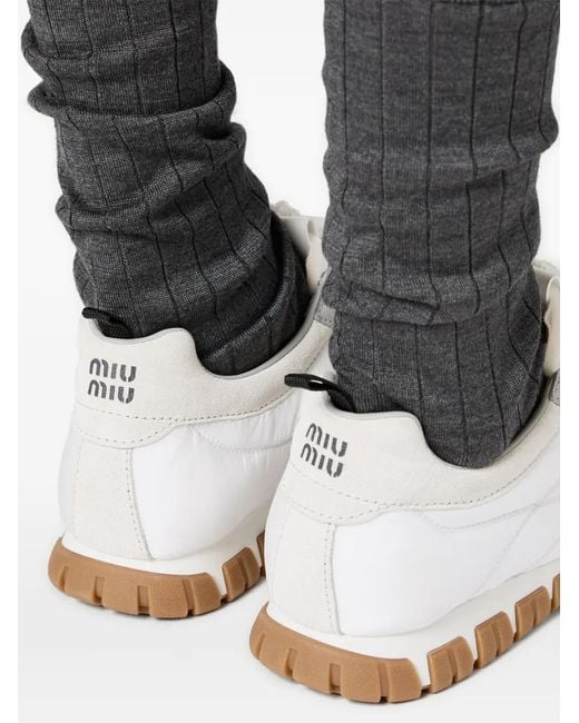 Miu Miu White Suede And Nylon Low-Top Sneakers