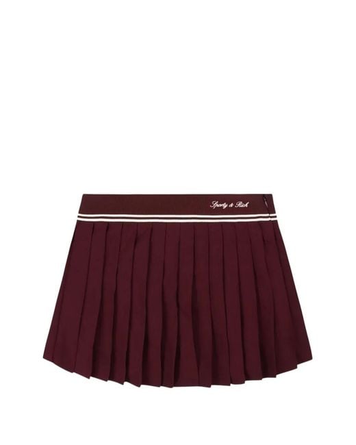 Sporty & Rich Red Abigail Pleated Logo-Print Mini Skirt