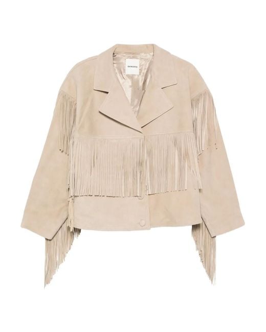 Sandro Natural Fringed Suede Jacket