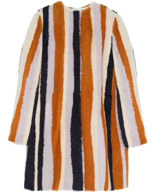 Yves Salomon Orange Manteau En Maille Intarsia