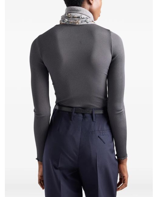 Prada Blue Ribbed Knit Top