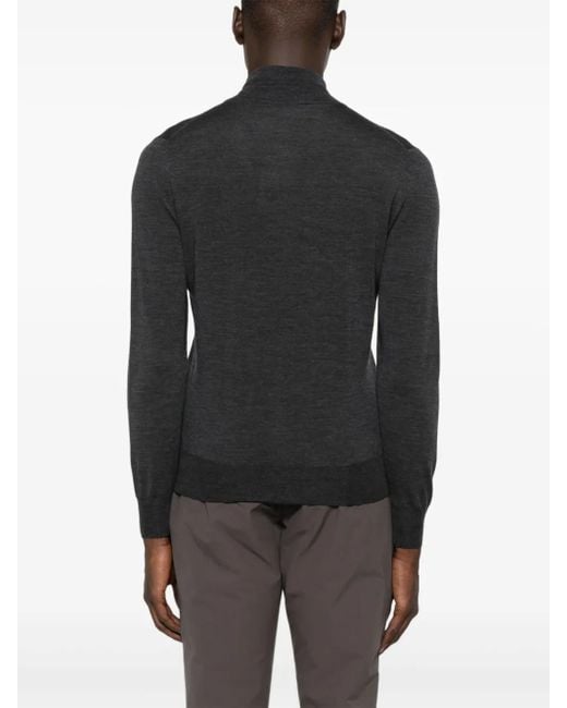 Canali Black Zip-Front Wool Cardigan for men