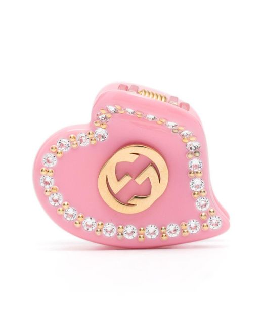 Gucci Pink Interlocking G Heart Hair Clip