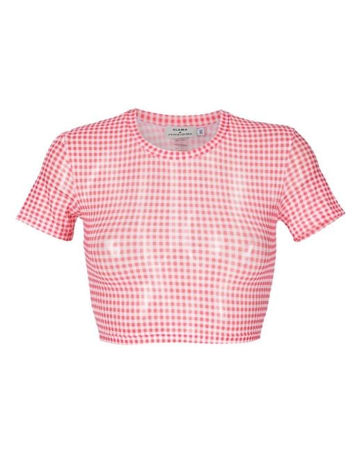 Amir Slama Pink Gingham-Check Pattern Crop T-Shirt