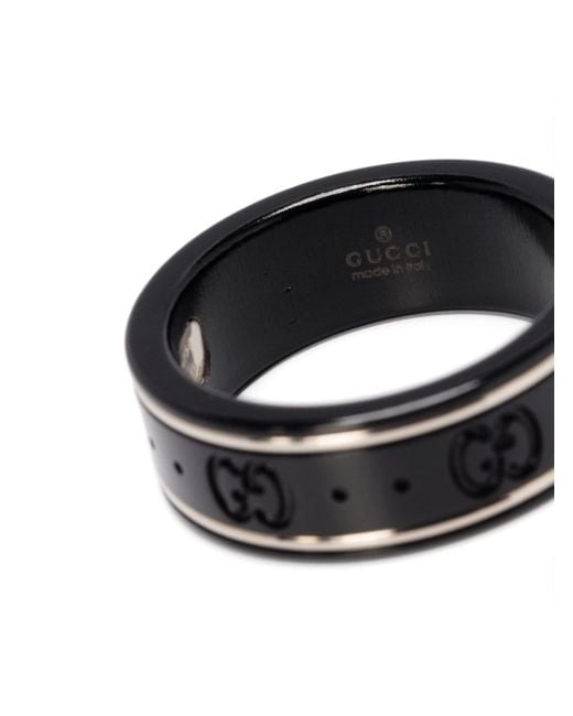 Gucci Black 18kt White Gold Icon Band Corundum Ring