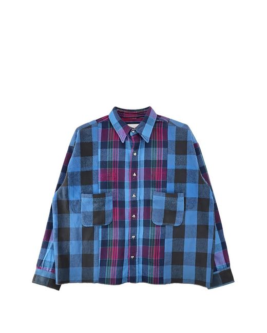 READYMADE Blue Patchwork Checked Shirt for men