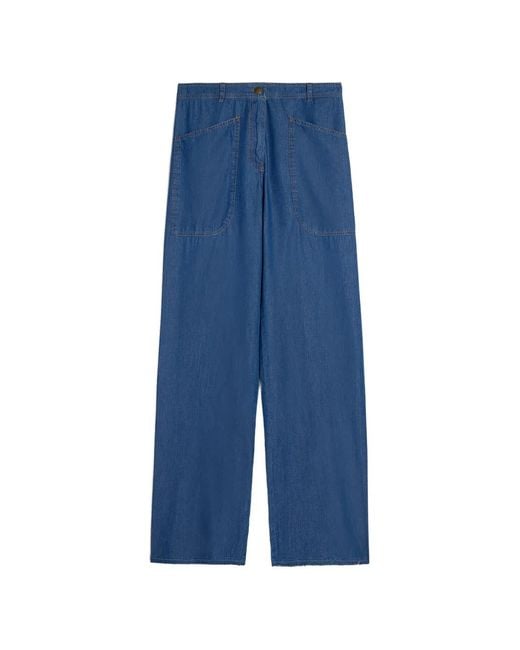 Momoní Blue Macao Patch-Pocket Wide-Leg Trousers