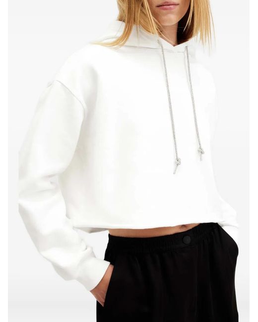 AllSaints White Pippa Chain-Drawstring Cropped Hoodie