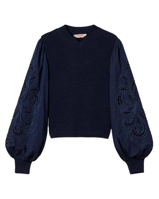 Twinset エンブロイダリースリーブ プルオーバー Blue