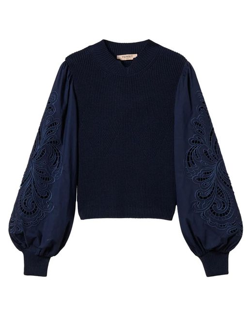 Twinset Blue Embroidered-Sleeve Jumper