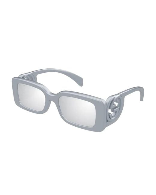 Gucci Gray Gg-Logo Rectangle-Frame Sunglasses