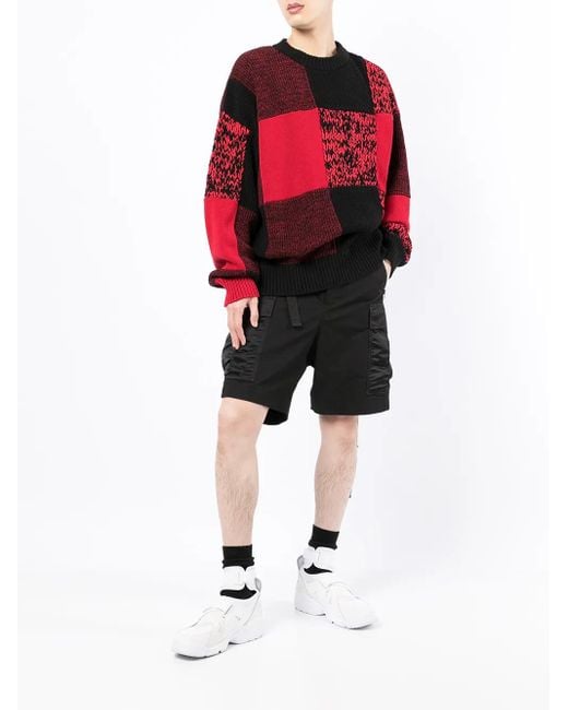 Sacai Red Checked Round-Neck Jumper for men