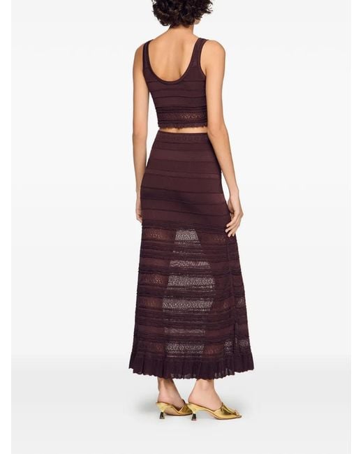 Sandro Brown Pointelle Knit Maxi Skirt