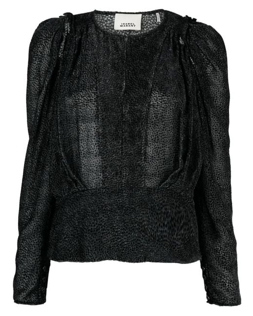 Isabel Marant Black Zarga Spotted Velvet Blouse