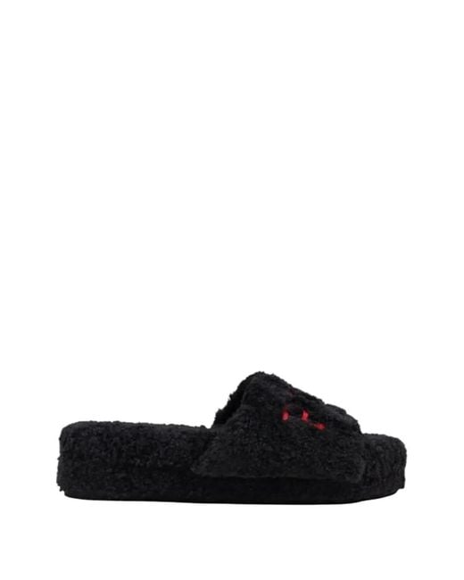 Polo Ralph Lauren Black Borg-Texture Slipper Sandals