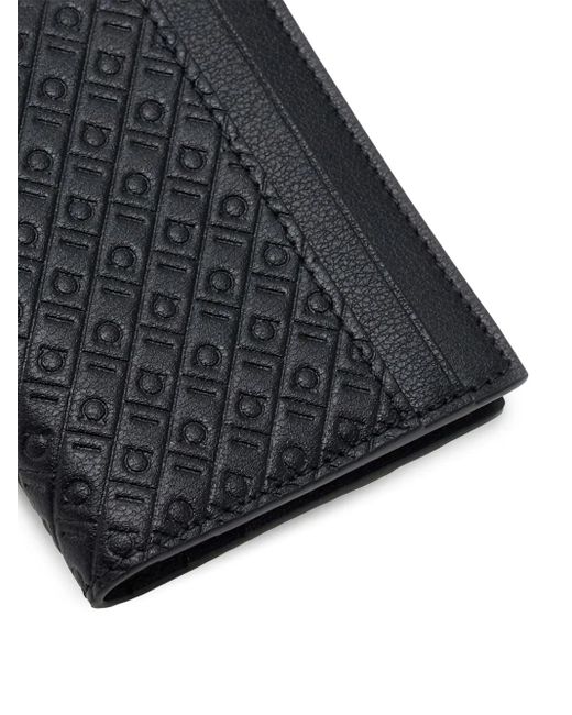 Ferragamo Black Embossed-Monogram Card Holder for men