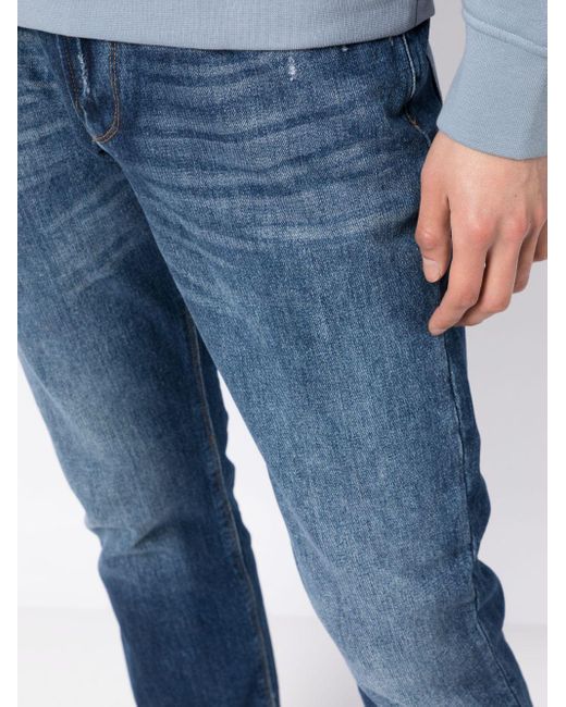 Emporio Armani Blue Low-rise Straight Jeans for men
