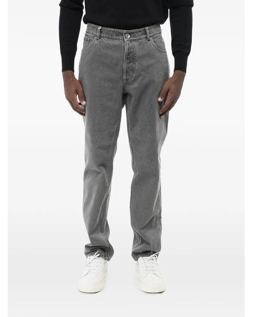 Brunello Cucinelli Gray Straight-Leg Five-Pocket Jeans for men