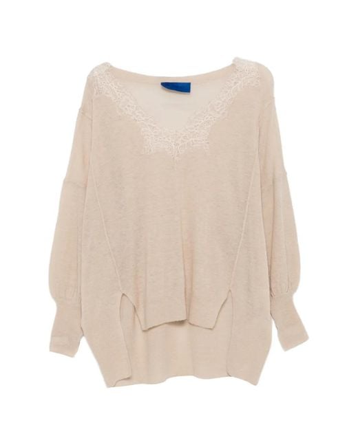 Mes Demoiselles Natural Aera Lace V-Neck Sweater