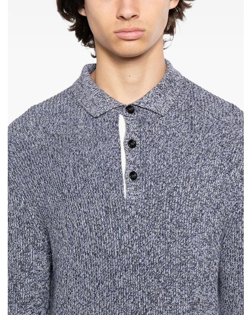 N.Peal Cashmere Gray Ribbed Polo-Collar Sweater for men