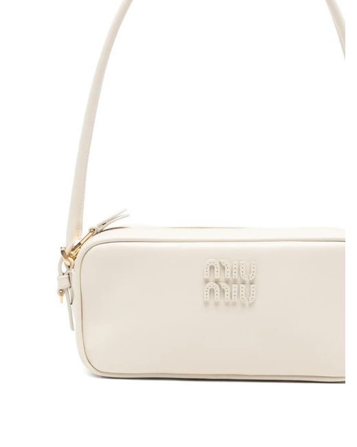 Miu Miu White Logo-Embossed Shoulder Bag