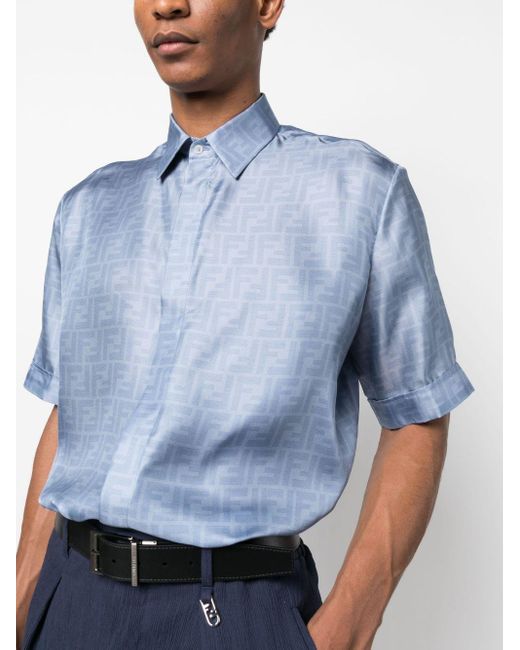 Fendi Blue Ff-logo Print Silk Shirt for men