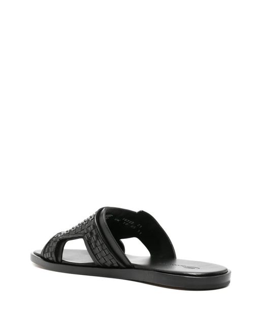 Santoni Black Duo Leather Slides for men