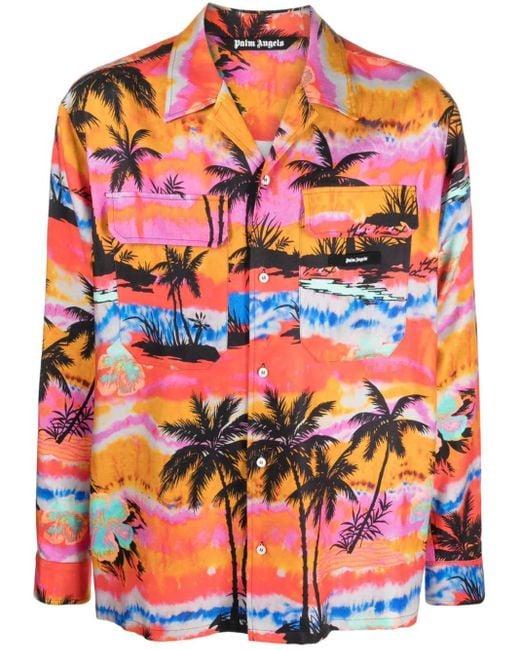Palm Angels Orange T-Shirt À Imprimé Psychedelic Palms for men