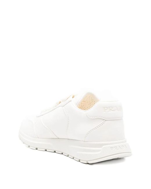 Prada White Prax 2.0 Logo-Plaque Sneakers