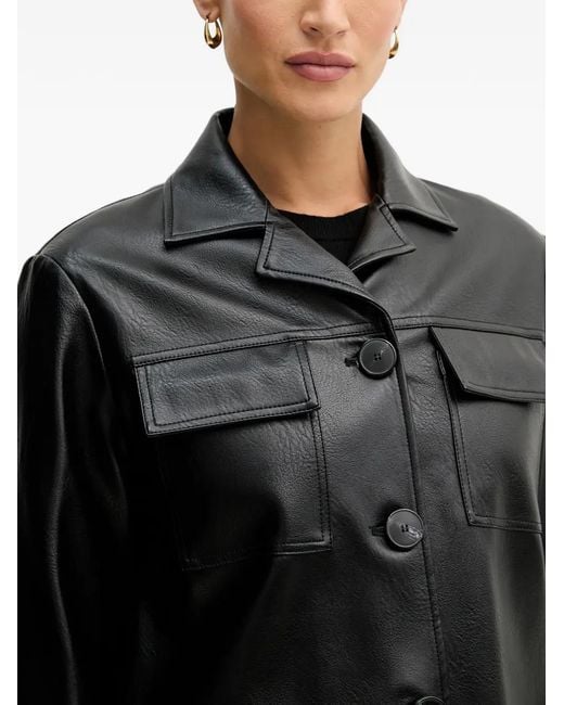 Sisley Black Pocketed Buttoned Shirt Jacket