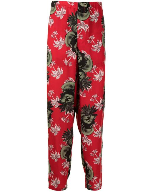 Undercover Red Printed Straight-Leg Trousers for men