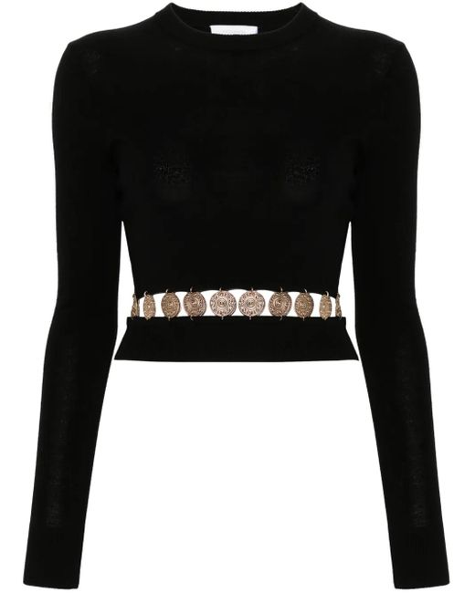 Rabanne Black Ribbed-Knit Studded Top