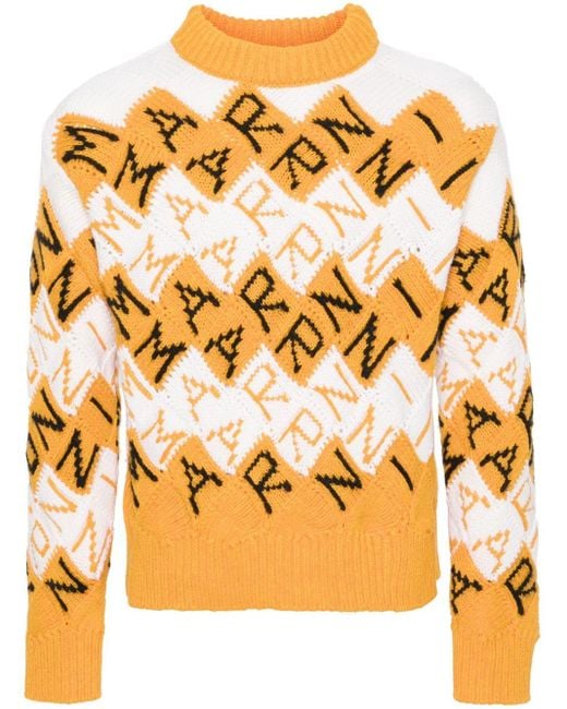 Marni Metallic Logo-intarsia Virgin Wool Sweater for men