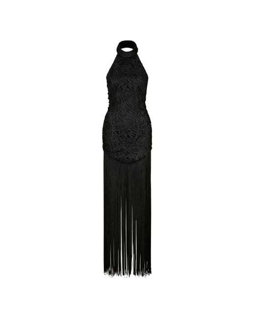 ATOIR Black Fringe-Detail Ruched Dress