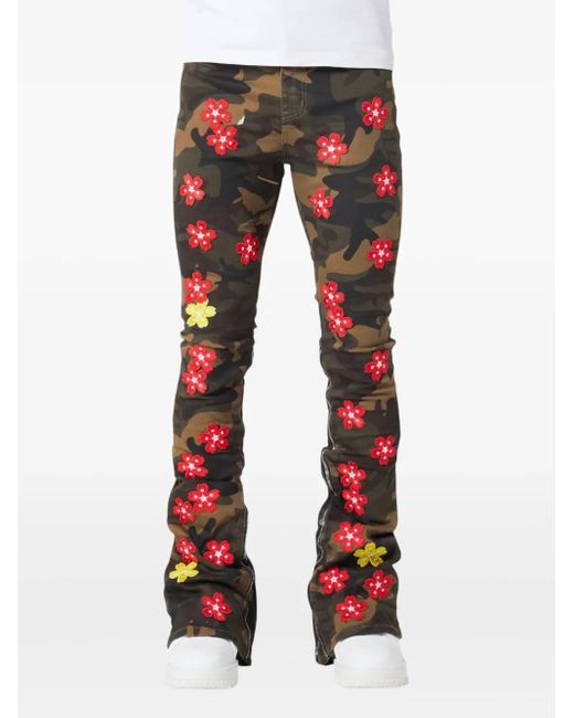 GUAPI Red Camouflage-Pattern Floral Jeans for men