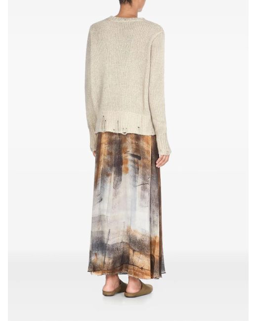 Avant Toi Natural Frayed Crew-Neck Sweater