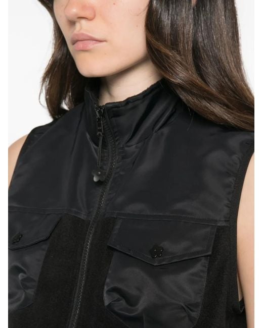 CECILIE BAHNSEN Black Windflower-Embroidered Fleece Vest