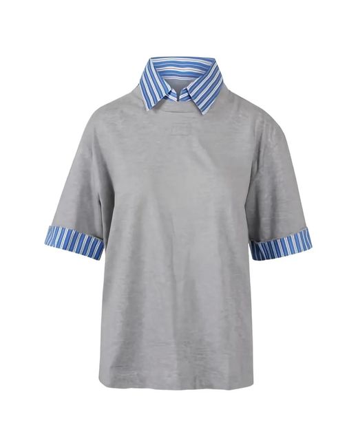 N°21 Gray Striped-Collar T-Shirt