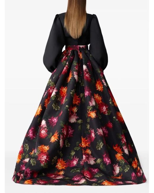 Falda larga con crisantemos estampados Carolina Herrera de color Red